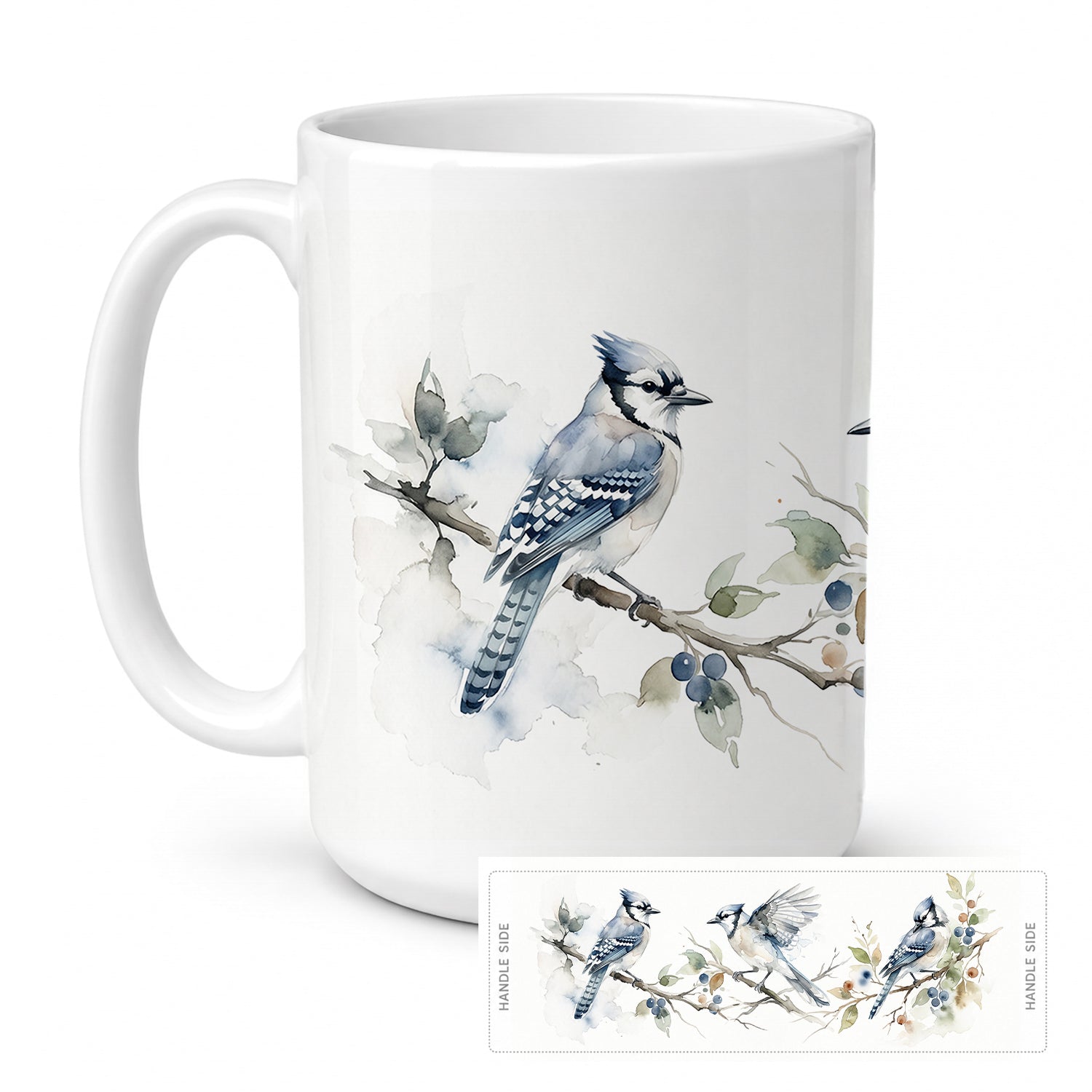 Blue Jay Songbirds Ceramic Coffee Mug 15 oz Decorative Large C Handle Mug Cup for Tea, Cocoa Hot Chocolate