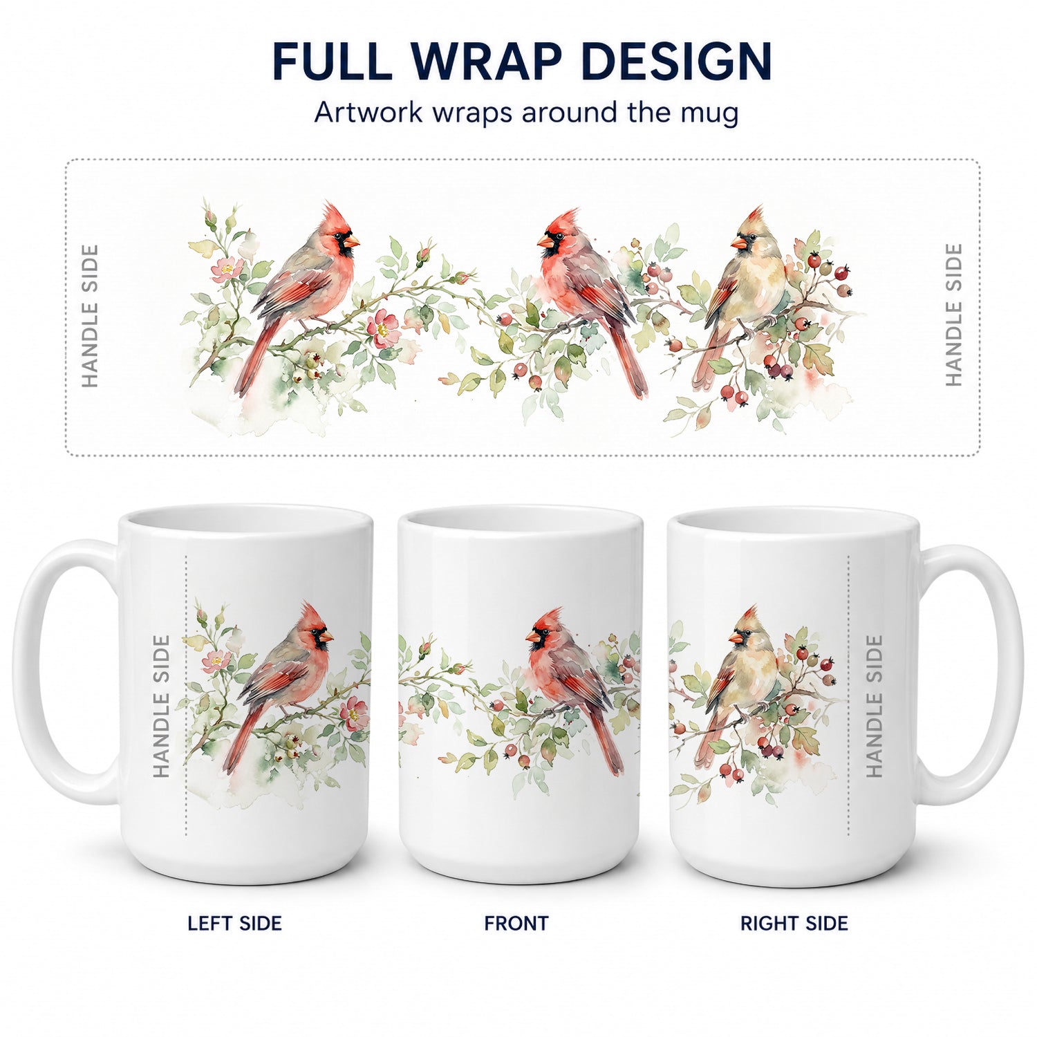 Winter Cardinals Ceramic Coffee Mug 15 oz Decorative Large C Handle Mug Cup for Tea, Cocoa Hot Chocolate