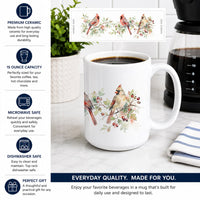 Winter Cardinals Ceramic Coffee Mug 15 oz Decorative Large C Handle Mug Cup for Tea, Cocoa Hot Chocolate