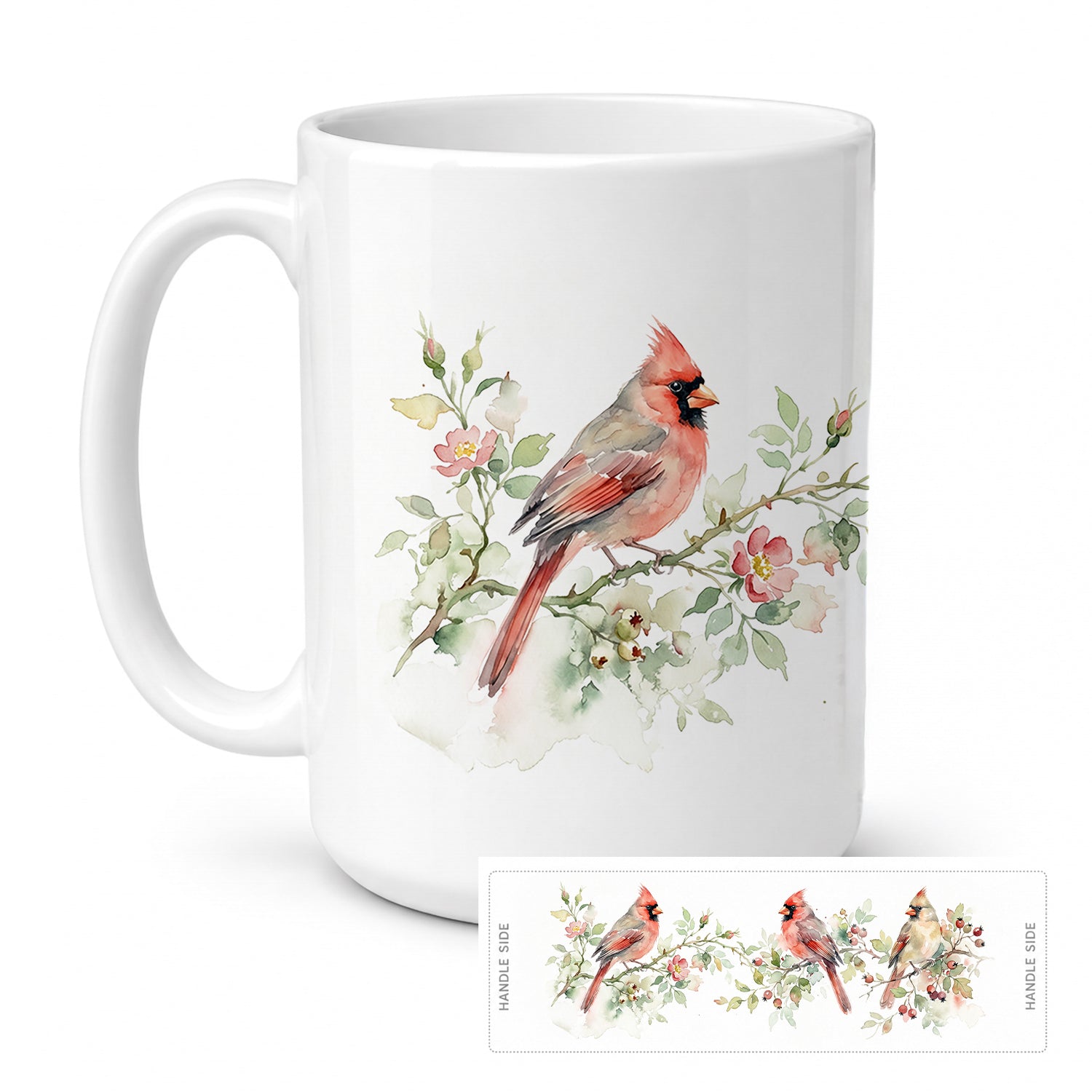 Winter Cardinals Ceramic Coffee Mug 15 oz Decorative Large C Handle Mug Cup for Tea, Cocoa Hot Chocolate