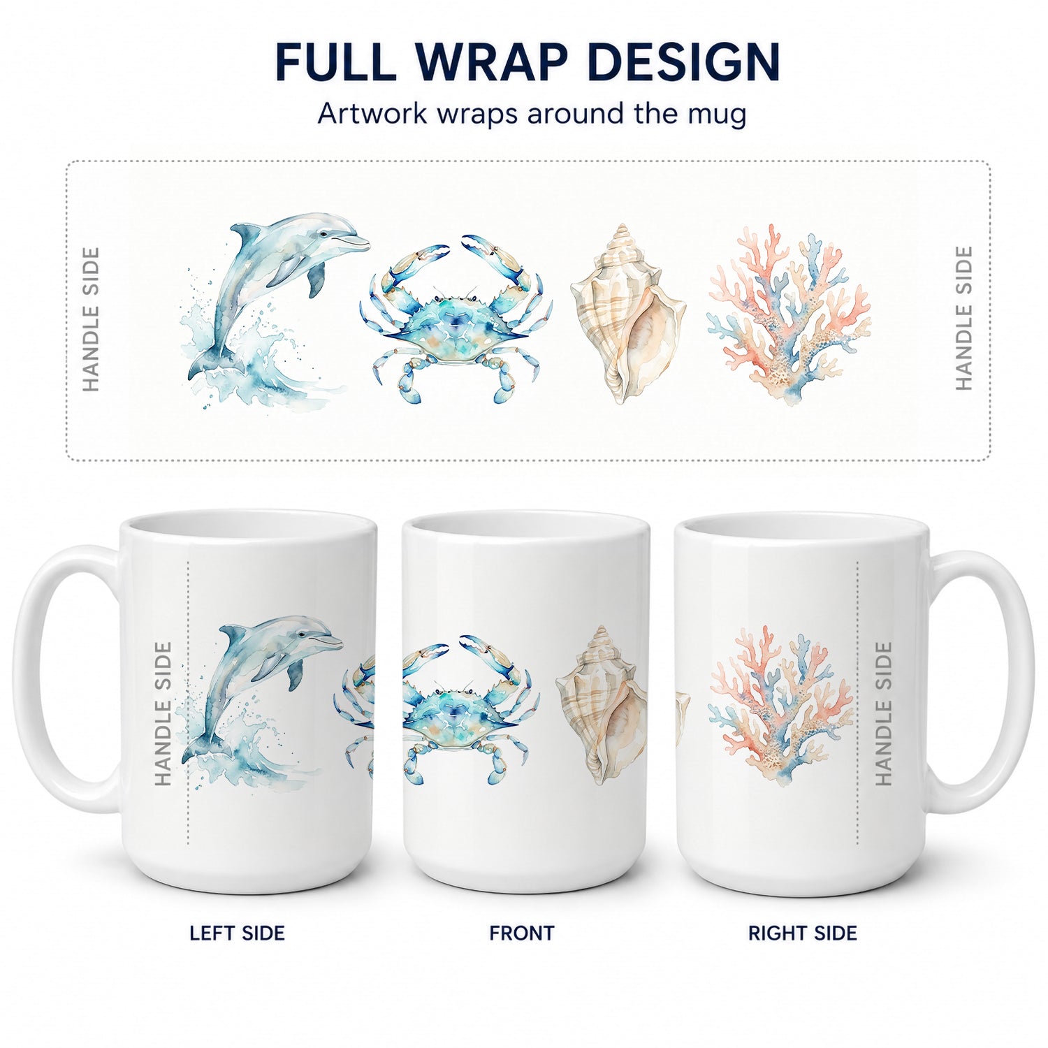 Coastal Treasures Ceramic Coffee Mug 15 oz Decorative Large C Handle Mug Cup for Tea, Cocoa Hot Chocolate