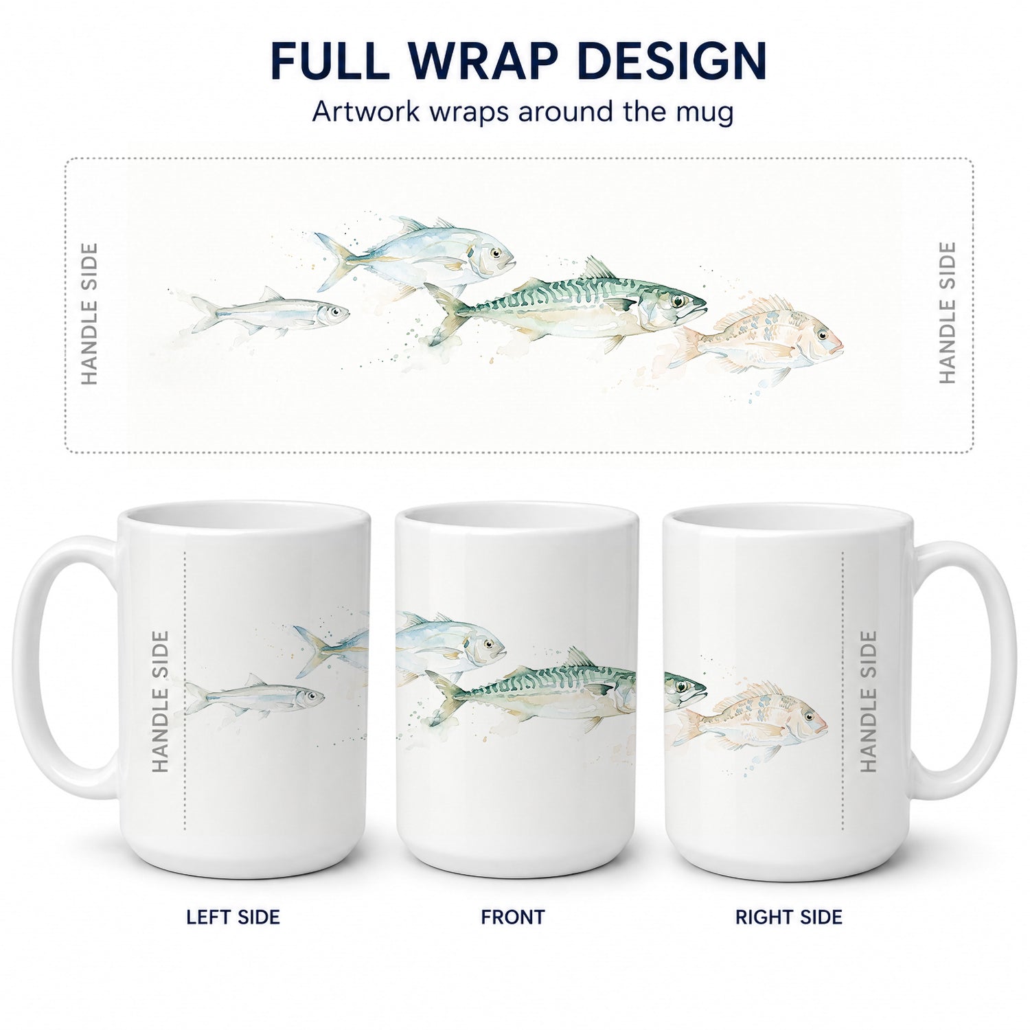 Coastal Game Fish Ceramic Coffee Mug 15 oz Decorative Large C Handle Mug Cup for Tea, Cocoa Hot Chocolate