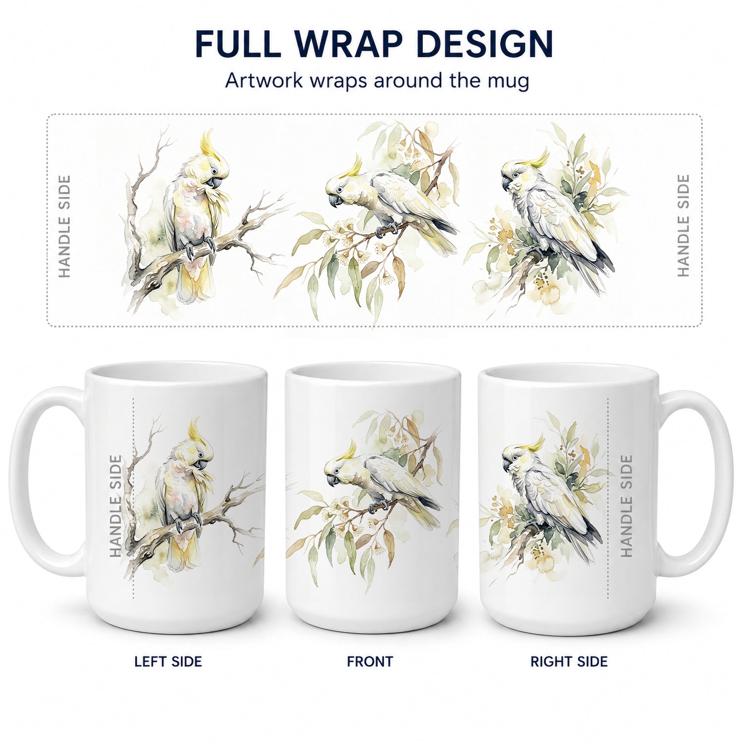 Tropical Cockatoos Ceramic Coffee Mug 15 oz Decorative Large C Handle Mug Cup for Tea, Cocoa Hot Chocolate