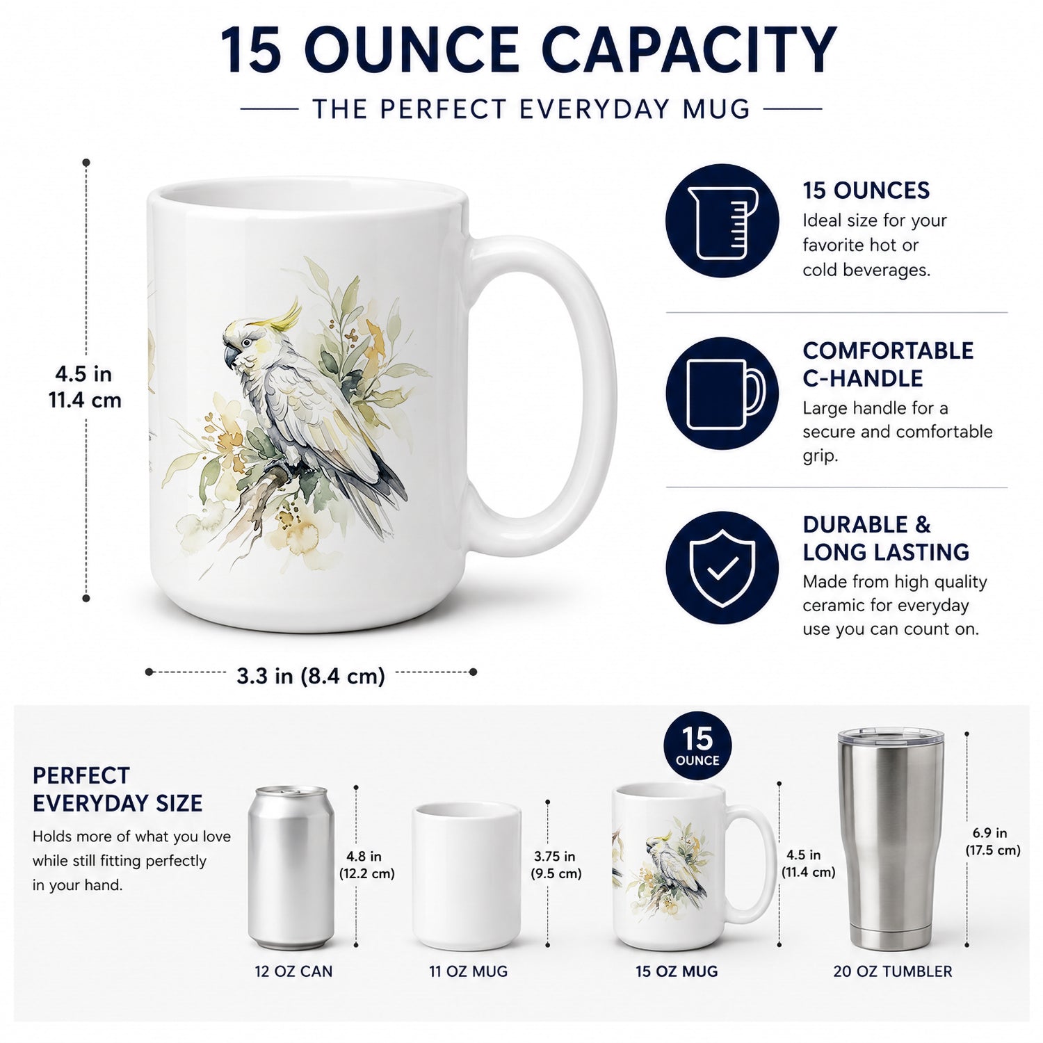 Tropical Cockatoos Ceramic Coffee Mug 15 oz Decorative Large C Handle Mug Cup for Tea, Cocoa Hot Chocolate