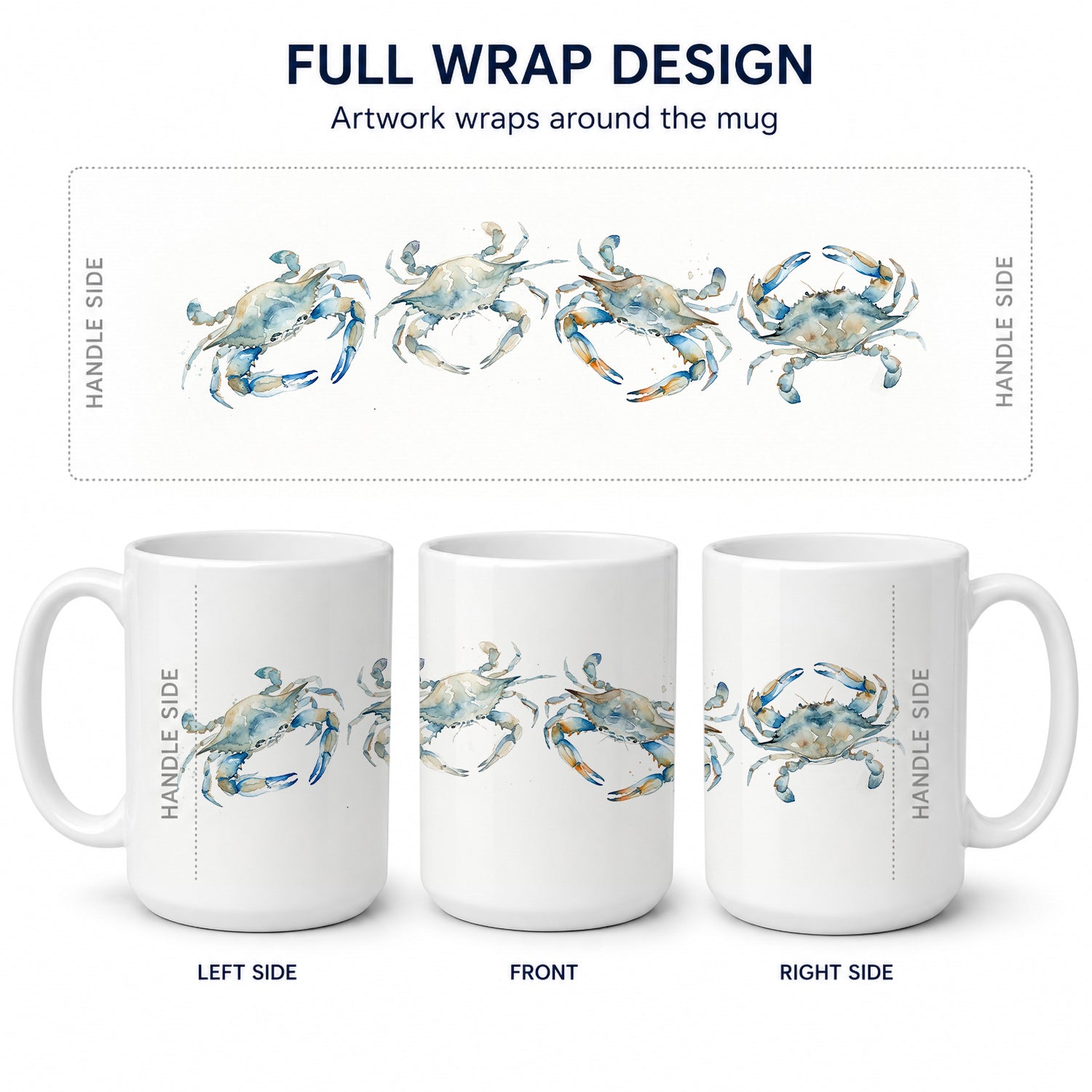 Blue Crab Parade Ceramic Coffee Mug 15 oz Decorative Large C Handle Mug Cup for Tea, Cocoa Hot Chocolate