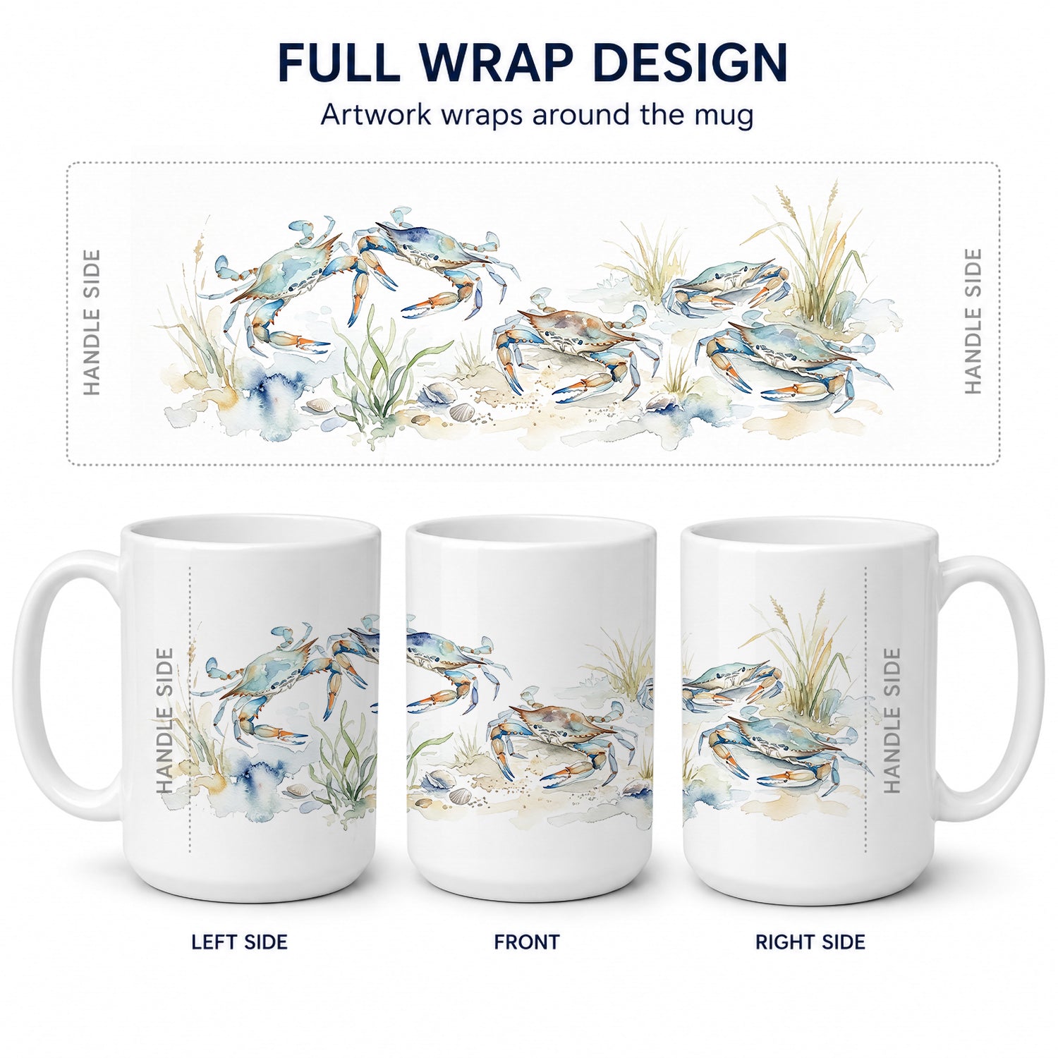 Chesapeake Blue Crabs Ceramic Coffee Mug 15 oz Decorative Large C Handle Mug Cup for Tea, Cocoa Hot Chocolate