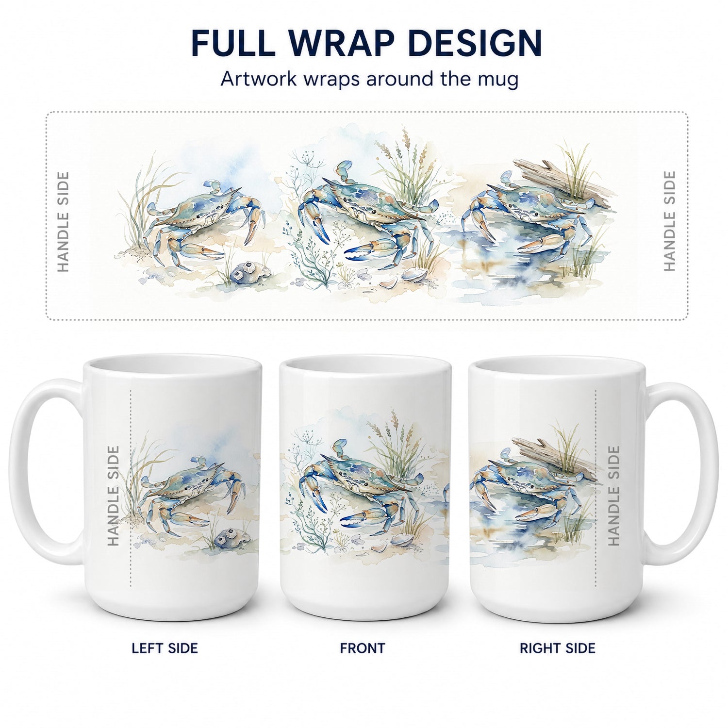Blue Crab Marsh Ceramic Coffee Mug 15 oz Decorative Large C Handle Mug Cup for Tea, Cocoa Hot Chocolate