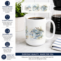 Blue Crab Marsh Ceramic Coffee Mug 15 oz Decorative Large C Handle Mug Cup for Tea, Cocoa Hot Chocolate