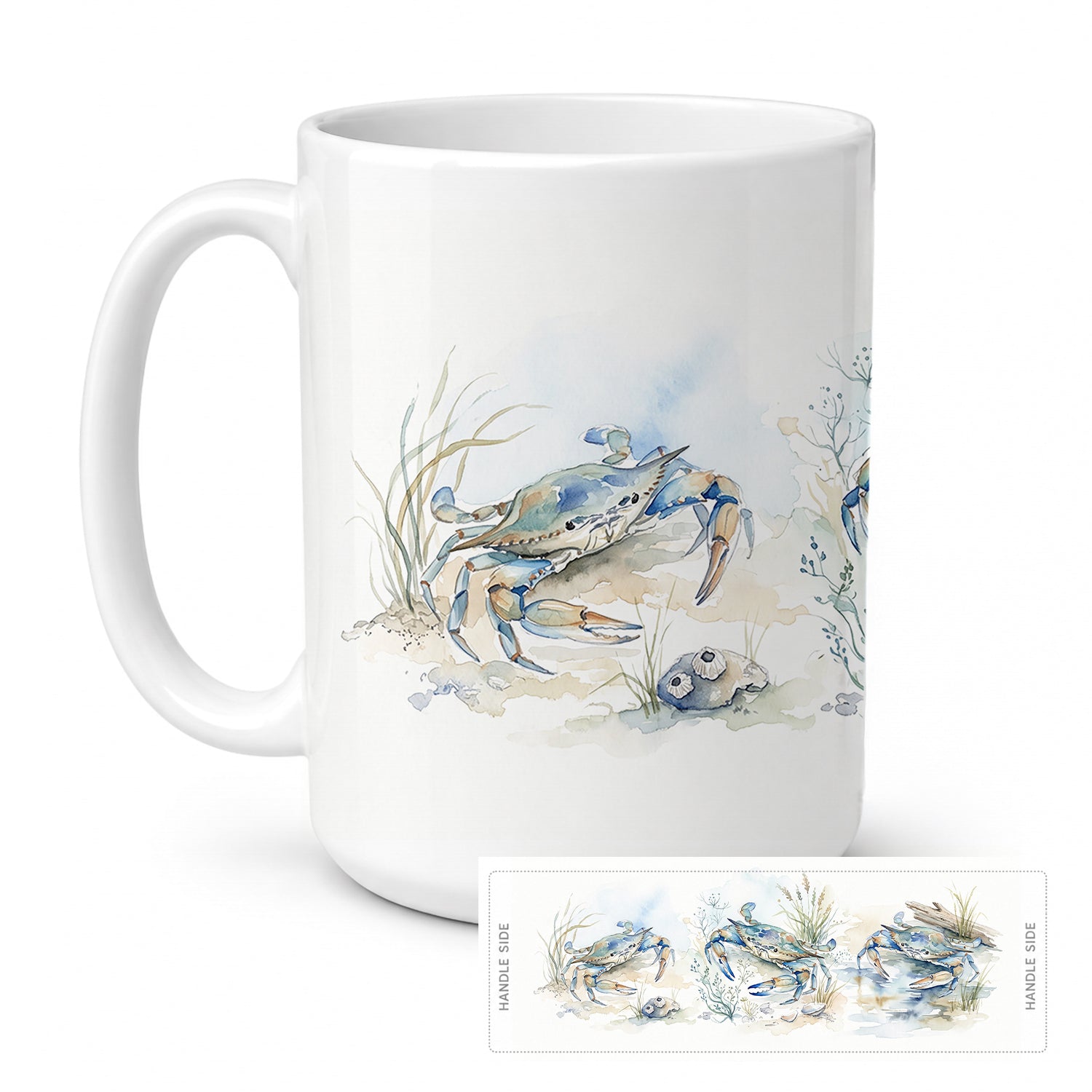 Blue Crab Marsh Ceramic Coffee Mug 15 oz Decorative Large C Handle Mug Cup for Tea, Cocoa Hot Chocolate