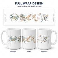 Coastal Seafood Collection Ceramic Coffee Mug 15 oz Decorative Large C Handle Mug Cup for Tea, Cocoa Hot Chocolate