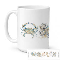 Coastal Seafood Collection Ceramic Coffee Mug 15 oz Decorative Large C Handle Mug Cup for Tea, Cocoa Hot Chocolate