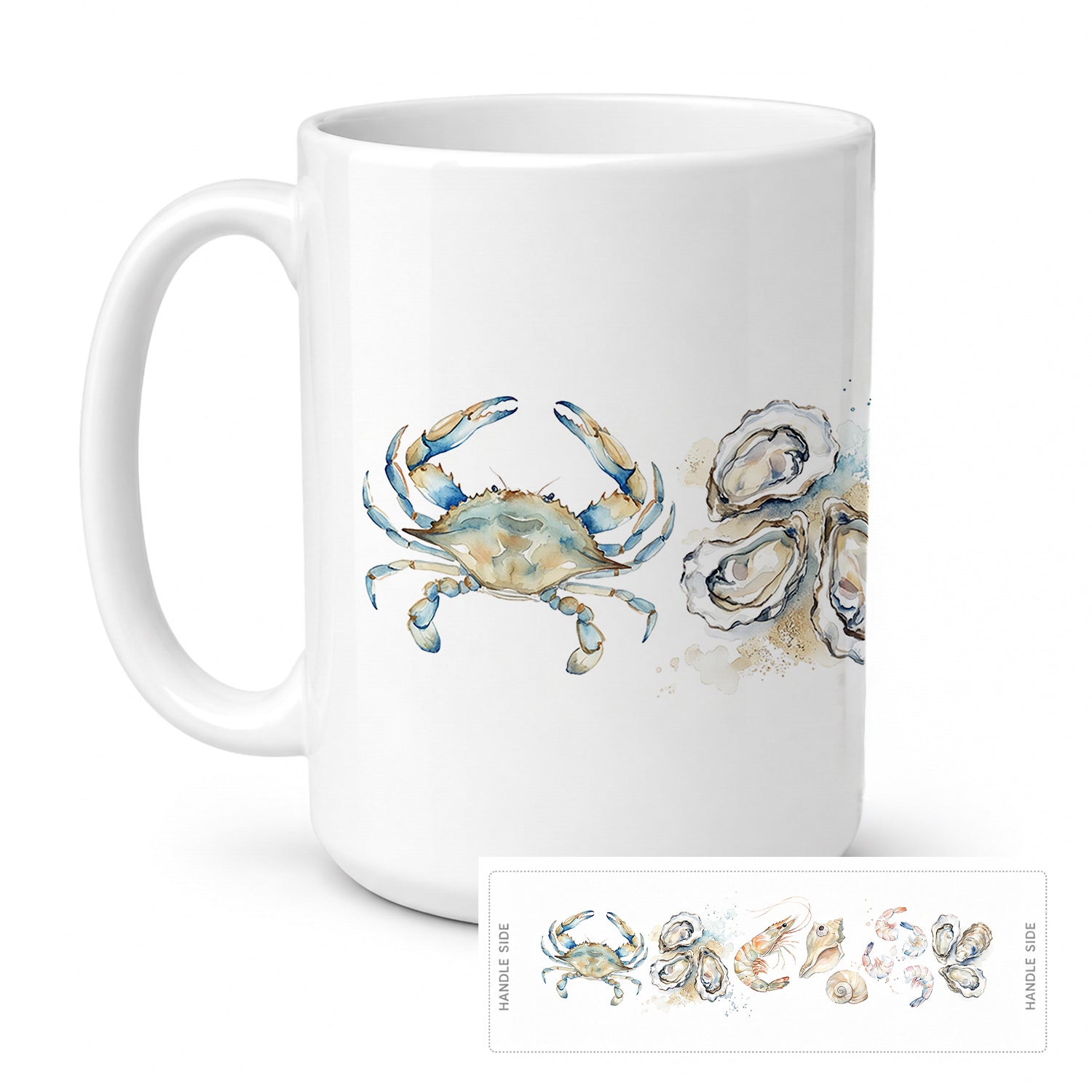 Coastal Seafood Collection Ceramic Coffee Mug 15 oz Decorative Large C Handle Mug Cup for Tea, Cocoa Hot Chocolate