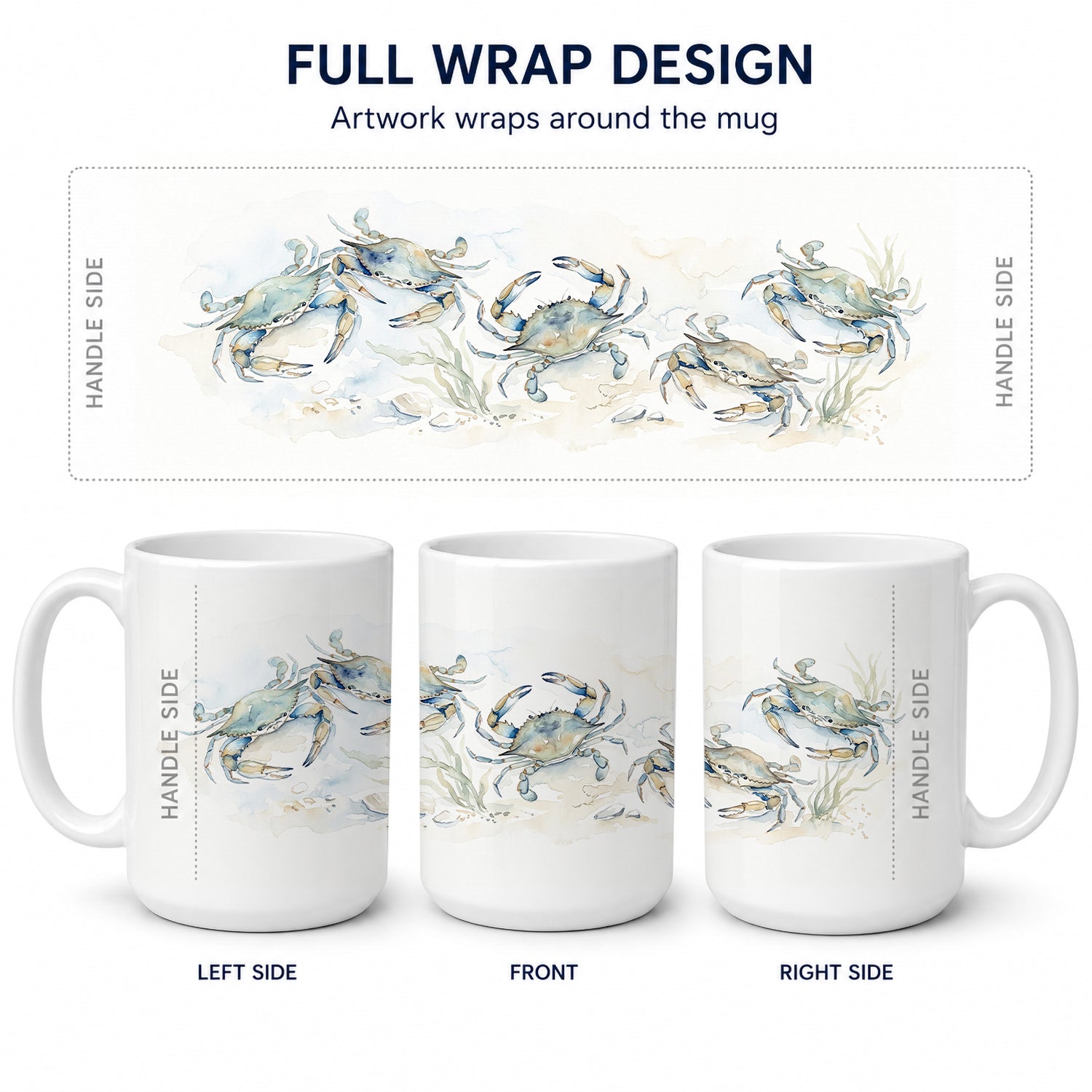 Coastal Crabs Ceramic Coffee Mug 15 oz Decorative Large C Handle Mug Cup for Tea, Cocoa Hot Chocolate