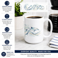 Ocean Dolphins Ceramic Coffee Mug 15 oz Decorative Large C Handle Mug Cup for Tea, Cocoa Hot Chocolate