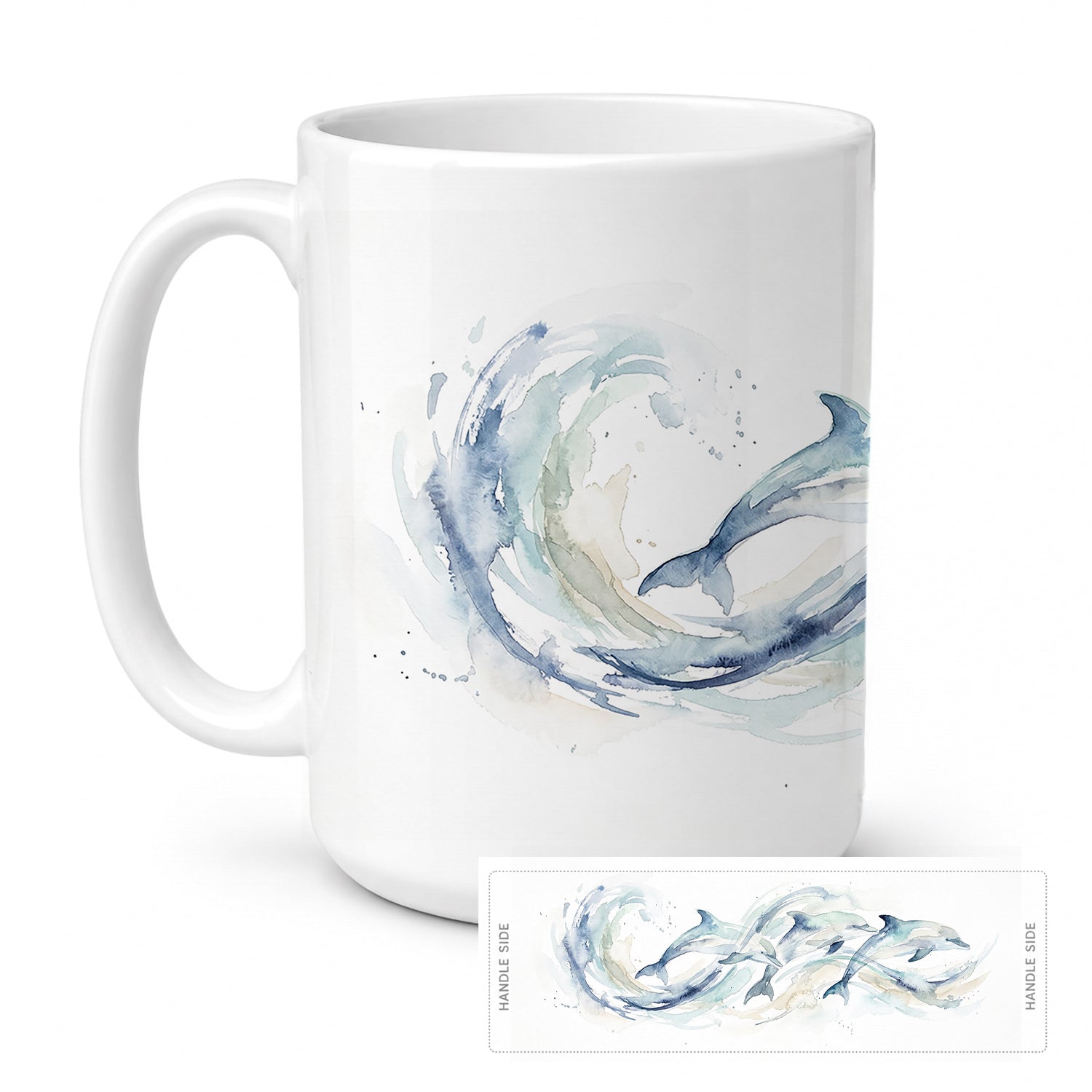 Ocean Dolphins Ceramic Coffee Mug 15 oz Decorative Large C Handle Mug Cup for Tea, Cocoa Hot Chocolate