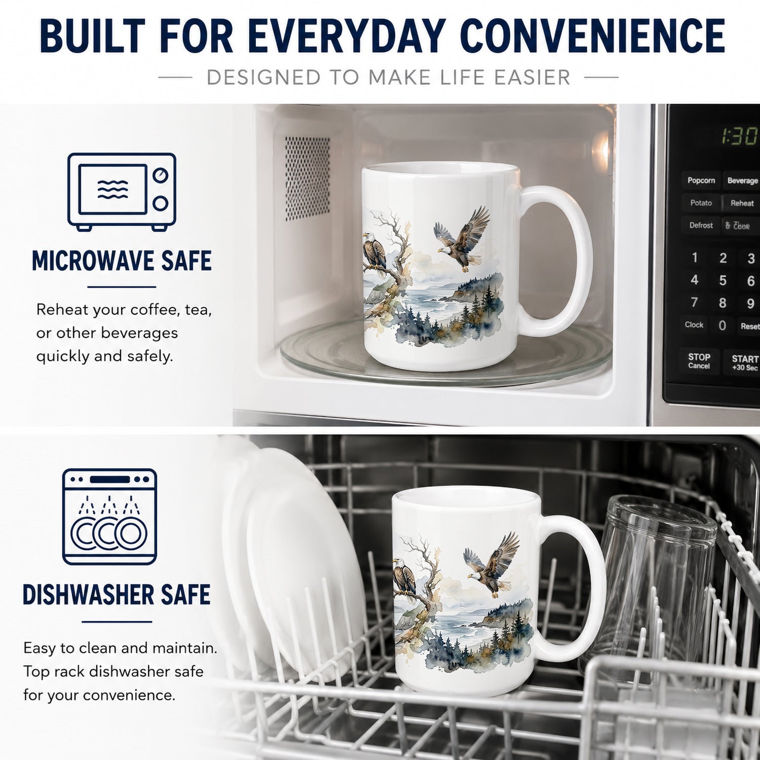 Soaring Eagles Ceramic Coffee Mug 15 oz Decorative Large C Handle Mug Cup for Tea, Cocoa Hot Chocolate