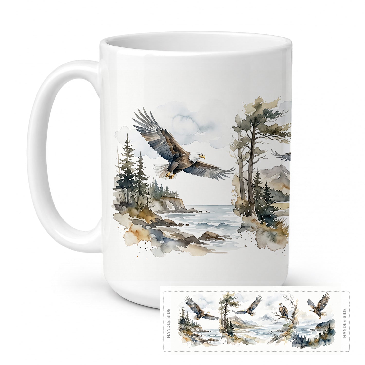 Soaring Eagles Ceramic Coffee Mug 15 oz Decorative Large C Handle Mug Cup for Tea, Cocoa Hot Chocolate