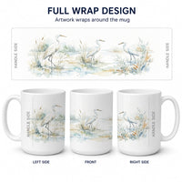 Coastal Egrets Ceramic Coffee Mug 15 oz Decorative Large C Handle Mug Cup for Tea, Cocoa Hot Chocolate