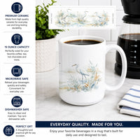 Coastal Egrets Ceramic Coffee Mug 15 oz Decorative Large C Handle Mug Cup for Tea, Cocoa Hot Chocolate