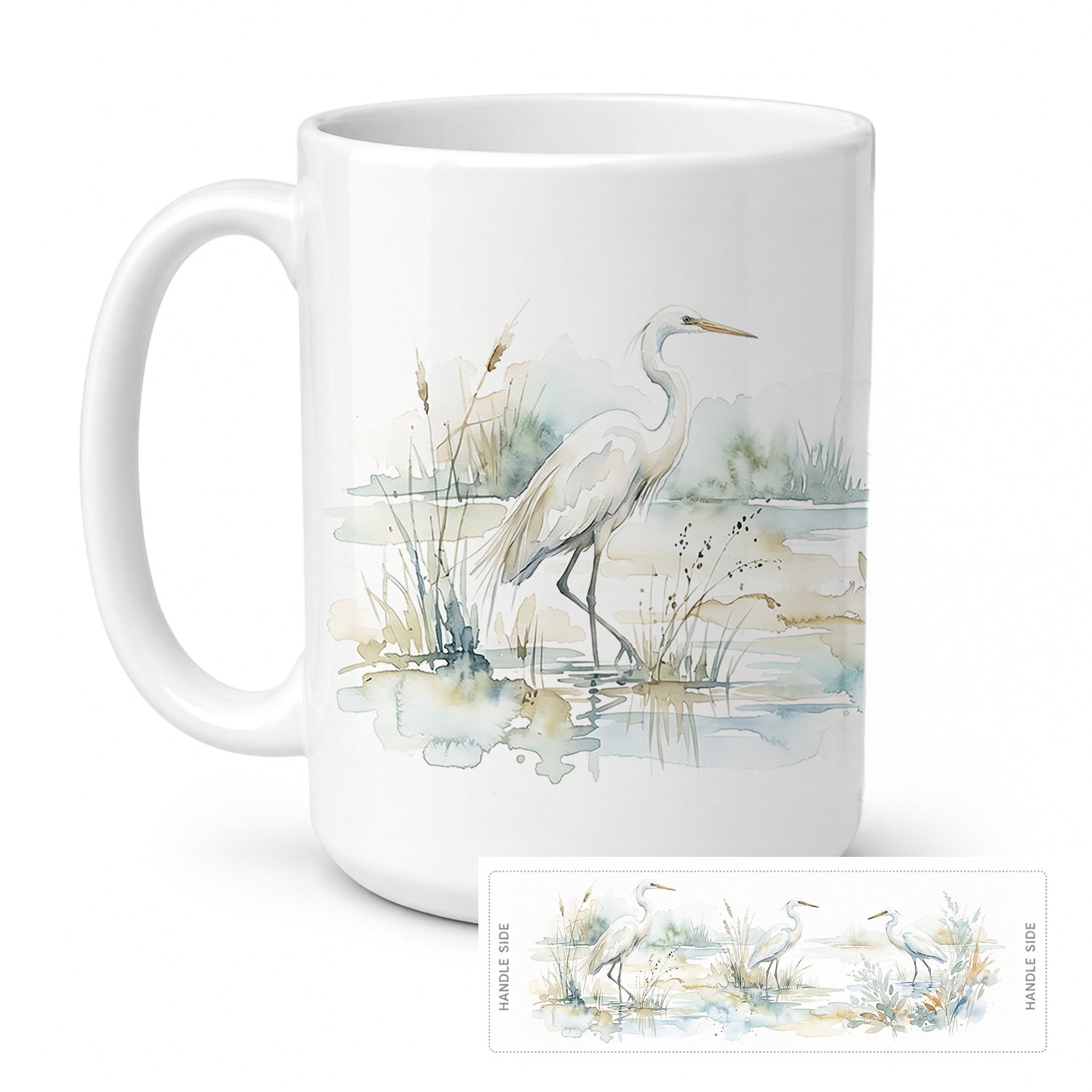 Coastal Egrets Ceramic Coffee Mug 15 oz Decorative Large C Handle Mug Cup for Tea, Cocoa Hot Chocolate