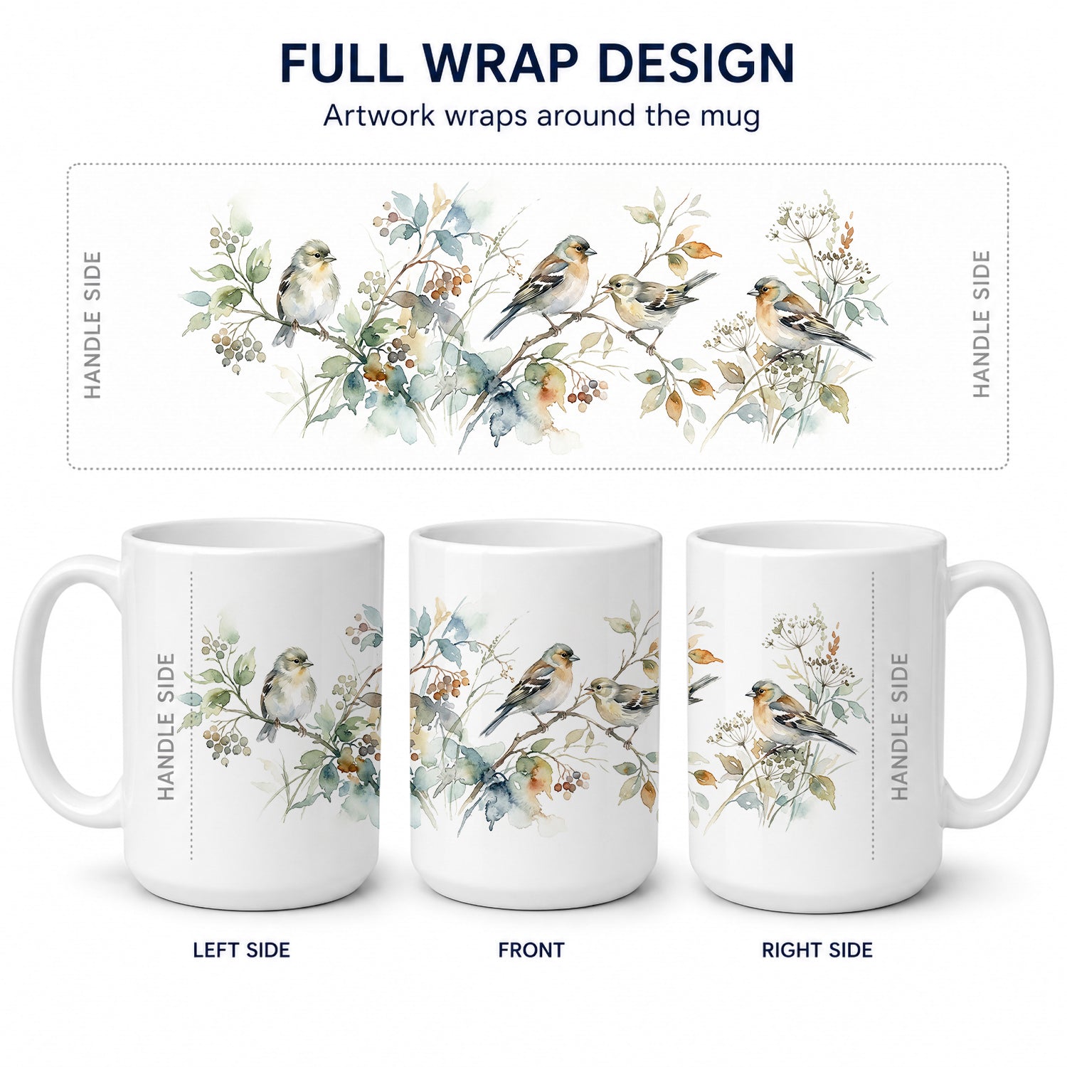 Garden Finches Ceramic Coffee Mug 15 oz Decorative Large C Handle Mug Cup for Tea, Cocoa Hot Chocolate