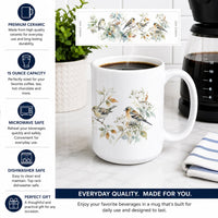 Garden Finches Ceramic Coffee Mug 15 oz Decorative Large C Handle Mug Cup for Tea, Cocoa Hot Chocolate