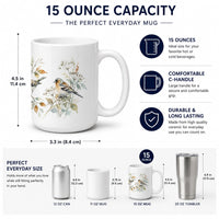 Garden Finches Ceramic Coffee Mug 15 oz Decorative Large C Handle Mug Cup for Tea, Cocoa Hot Chocolate