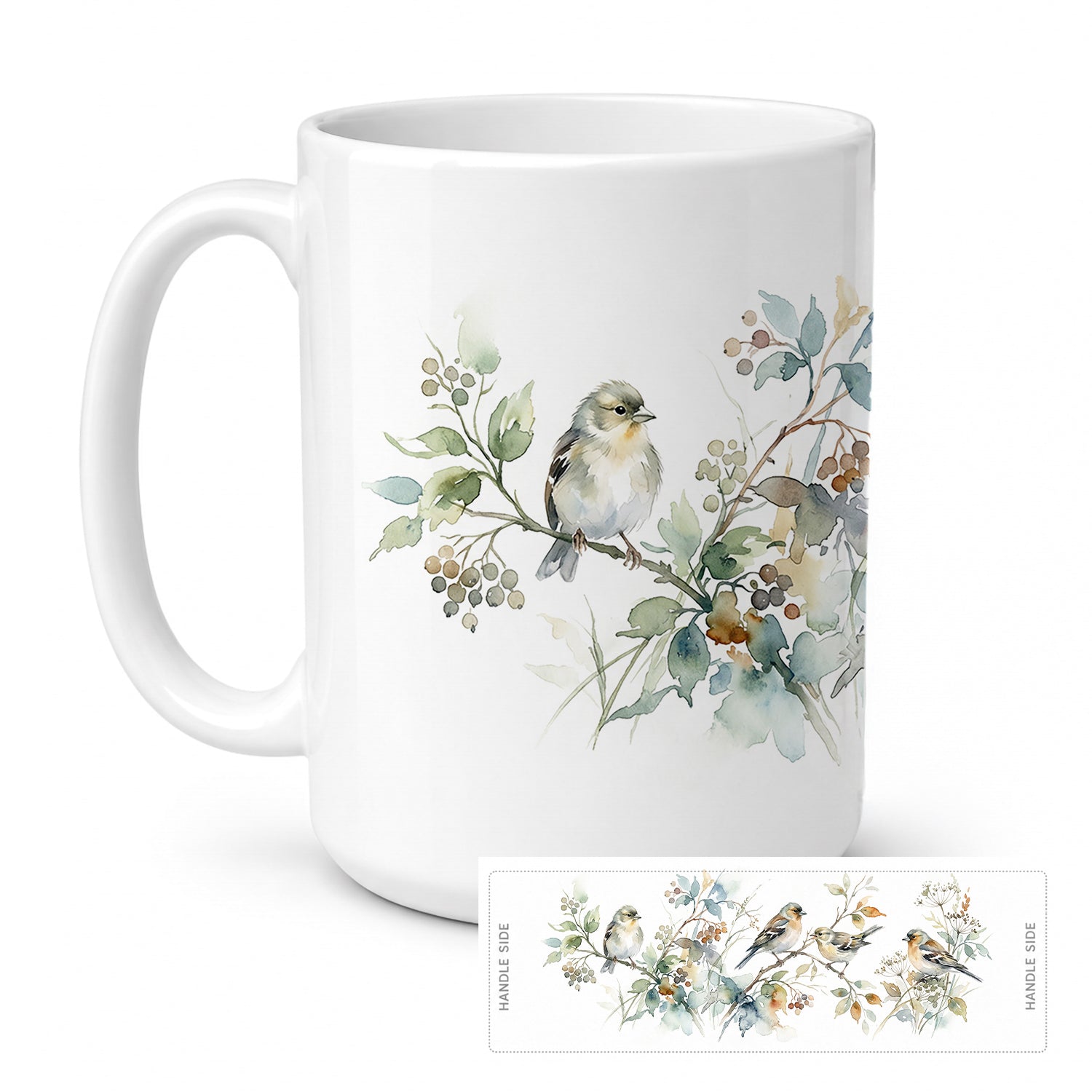 Garden Finches Ceramic Coffee Mug 15 oz Decorative Large C Handle Mug Cup for Tea, Cocoa Hot Chocolate
