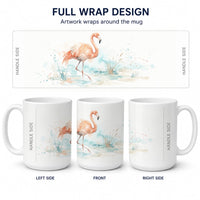 Flamingo Reflections Ceramic Coffee Mug 15 oz Decorative Large C Handle Mug Cup for Tea, Cocoa Hot Chocolate