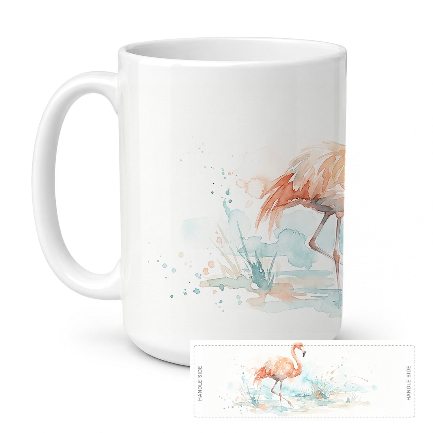 Flamingo Reflections Ceramic Coffee Mug 15 oz Decorative Large C Handle Mug Cup for Tea, Cocoa Hot Chocolate