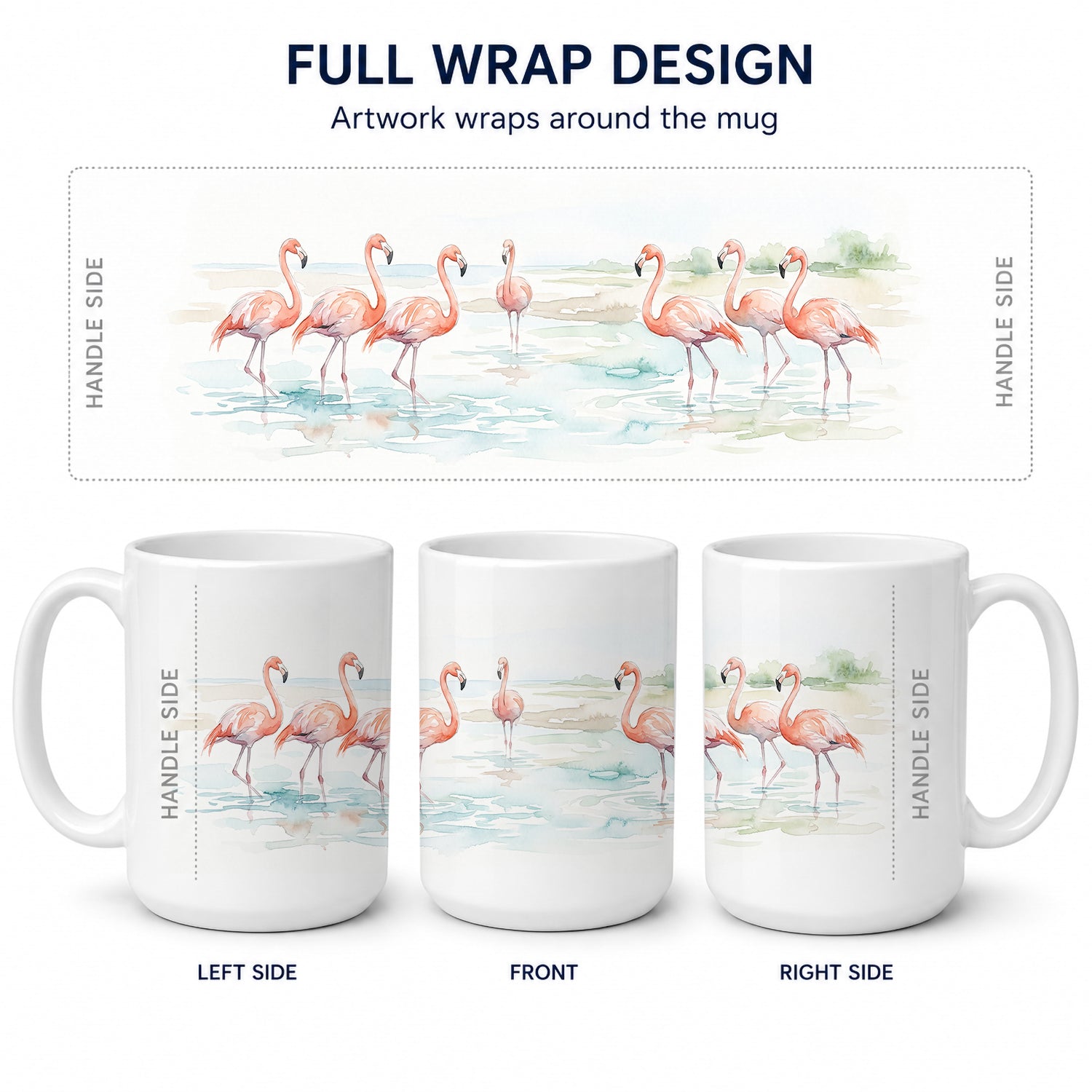 Flamingo Lagoon Ceramic Coffee Mug 15 oz Decorative Large C Handle Mug Cup for Tea, Cocoa Hot Chocolate
