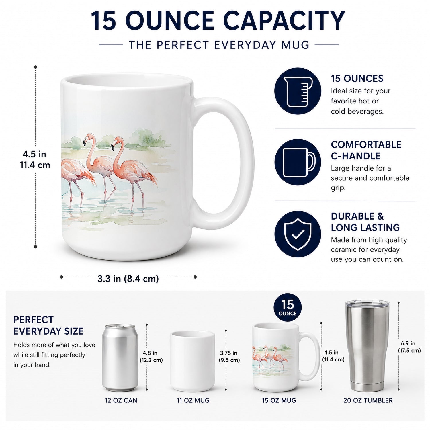 Flamingo Lagoon Ceramic Coffee Mug 15 oz Decorative Large C Handle Mug Cup for Tea, Cocoa Hot Chocolate
