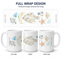 Flounder and Shells Ceramic Coffee Mug 15 oz Decorative Large C Handle Mug Cup for Tea, Cocoa Hot Chocolate