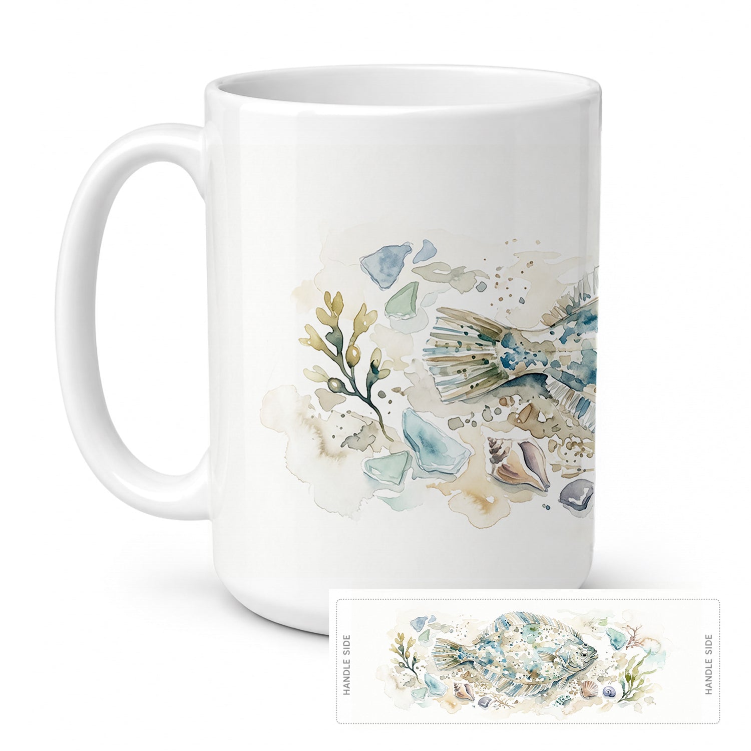 Coastal Flounder Ceramic Coffee Mug 15 oz Decorative Large C Handle Mug Cup for Tea, Cocoa Hot Chocolate