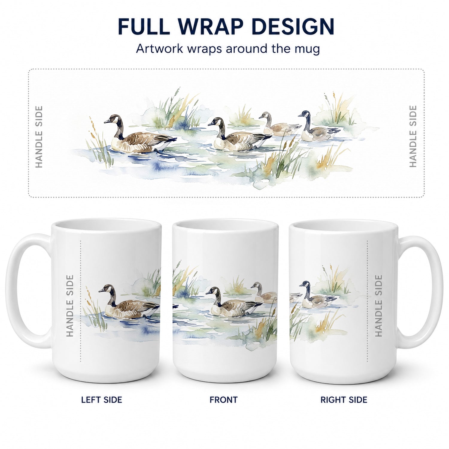 Lakeside Geese Ceramic Coffee Mug 15 oz Decorative Large C Handle Mug Cup for Tea, Cocoa Hot Chocolate