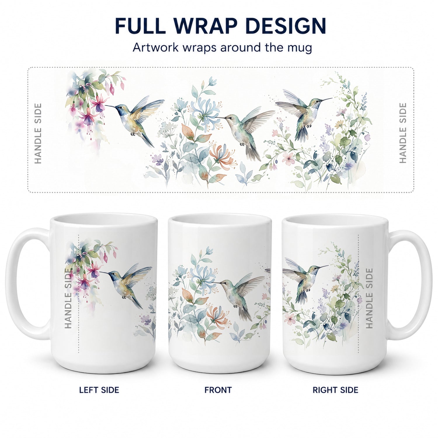 Hummingbirds in Bloom Ceramic Coffee Mug 15 oz Decorative Large C Handle Mug Cup for Tea, Cocoa Hot Chocolate