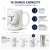 Hummingbirds in Bloom Ceramic Coffee Mug 15 oz Decorative Large C Handle Mug Cup for Tea, Cocoa Hot Chocolate