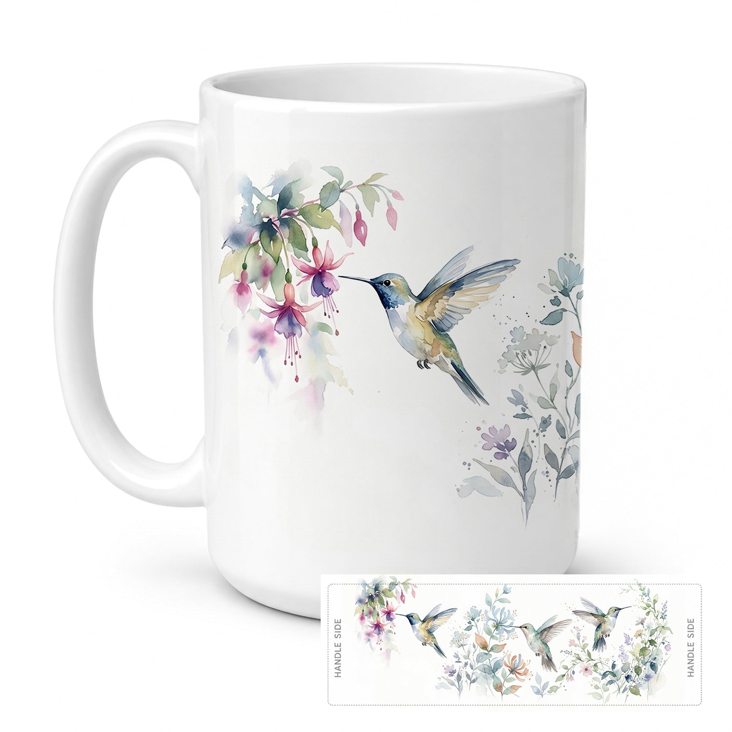 Hummingbirds in Bloom Ceramic Coffee Mug 15 oz Decorative Large C Handle Mug Cup for Tea, Cocoa Hot Chocolate