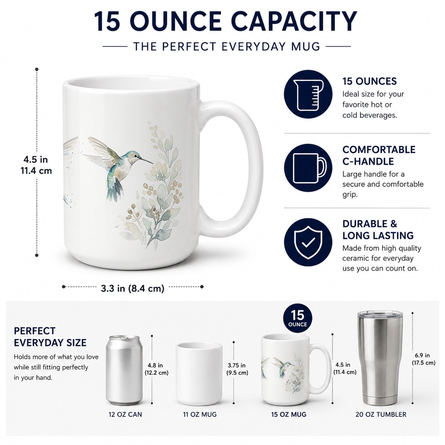 Garden Hummingbirds Ceramic Coffee Mug 15 oz Decorative Large C Handle Mug Cup for Tea, Cocoa Hot Chocolate