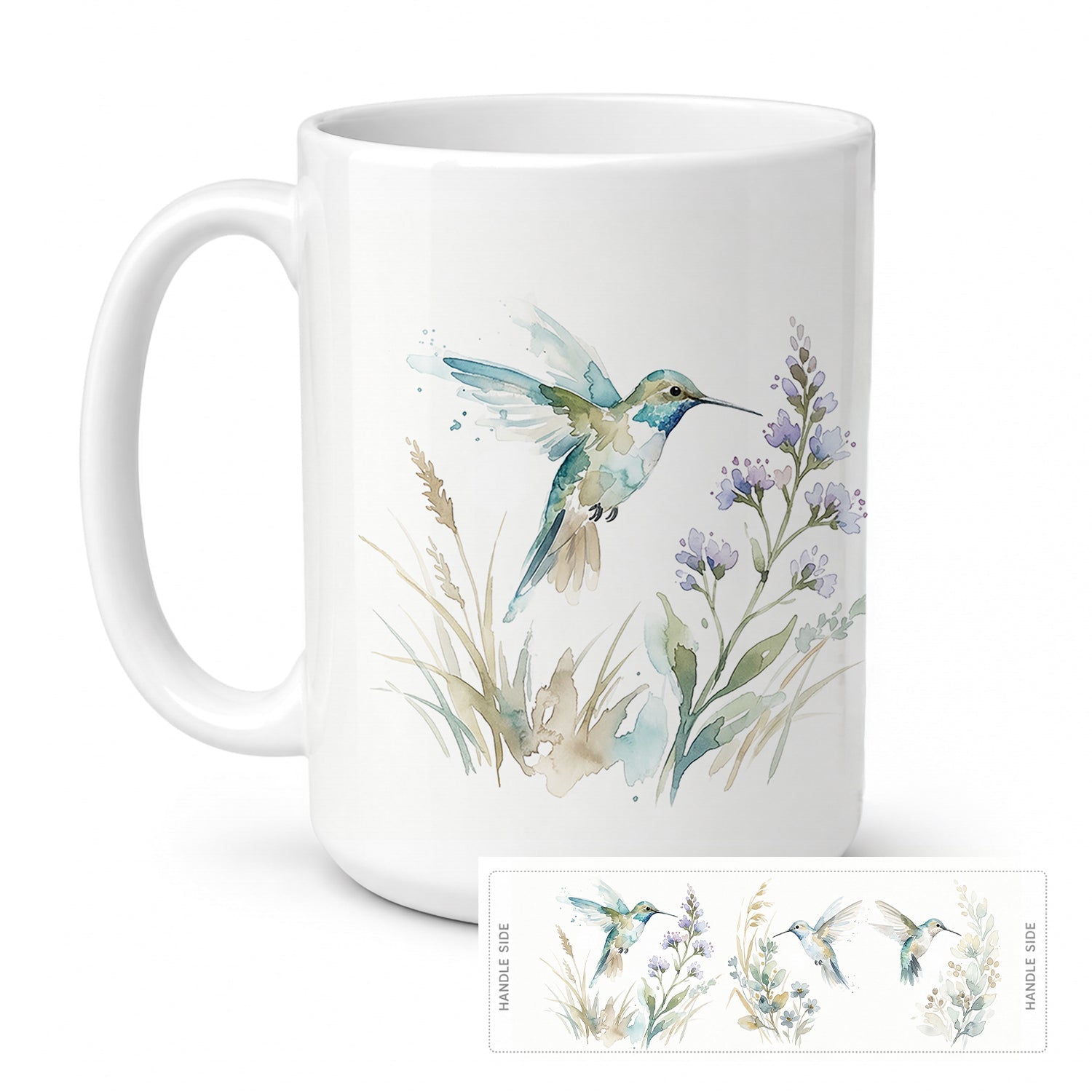 Garden Hummingbirds Ceramic Coffee Mug 15 oz Decorative Large C Handle Mug Cup for Tea, Cocoa Hot Chocolate