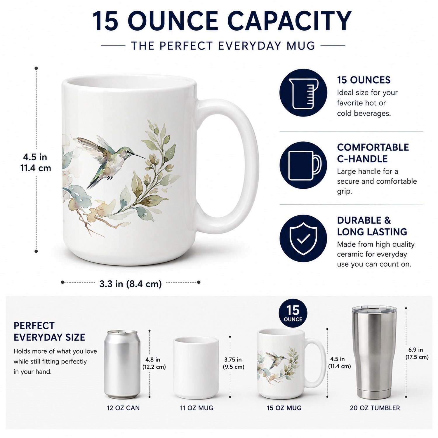 Spring Hummingbirds Ceramic Coffee Mug 15 oz Decorative Large C Handle Mug Cup for Tea, Cocoa Hot Chocolate