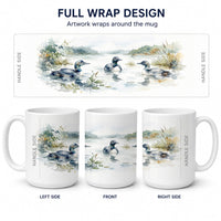 Morning Loons Ceramic Coffee Mug 15 oz Decorative Large C Handle Mug Cup for Tea, Cocoa Hot Chocolate