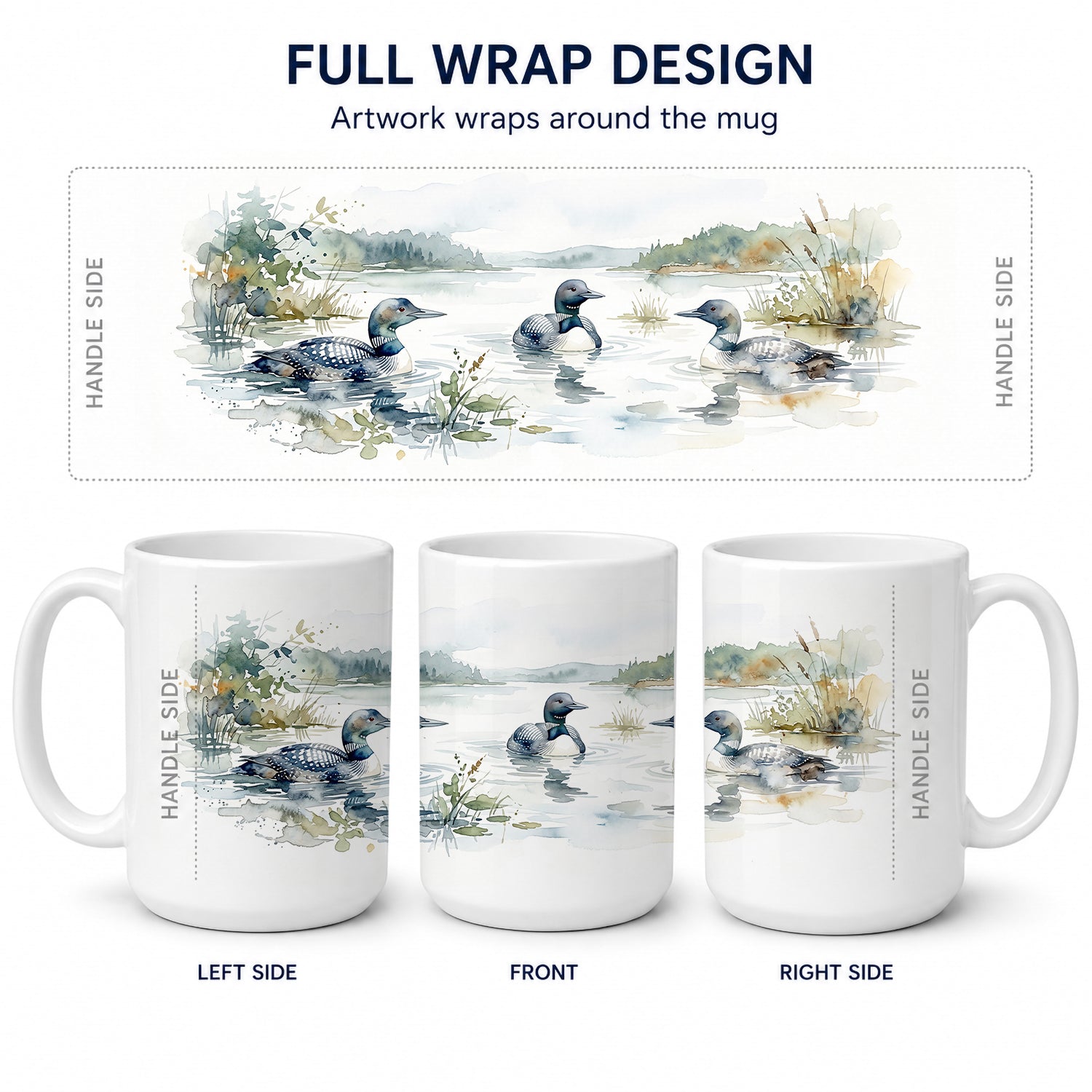 Morning Loons Ceramic Coffee Mug 15 oz Decorative Large C Handle Mug Cup for Tea, Cocoa Hot Chocolate