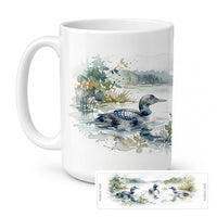 Morning Loons Ceramic Coffee Mug 15 oz Decorative Large C Handle Mug Cup for Tea, Cocoa Hot Chocolate