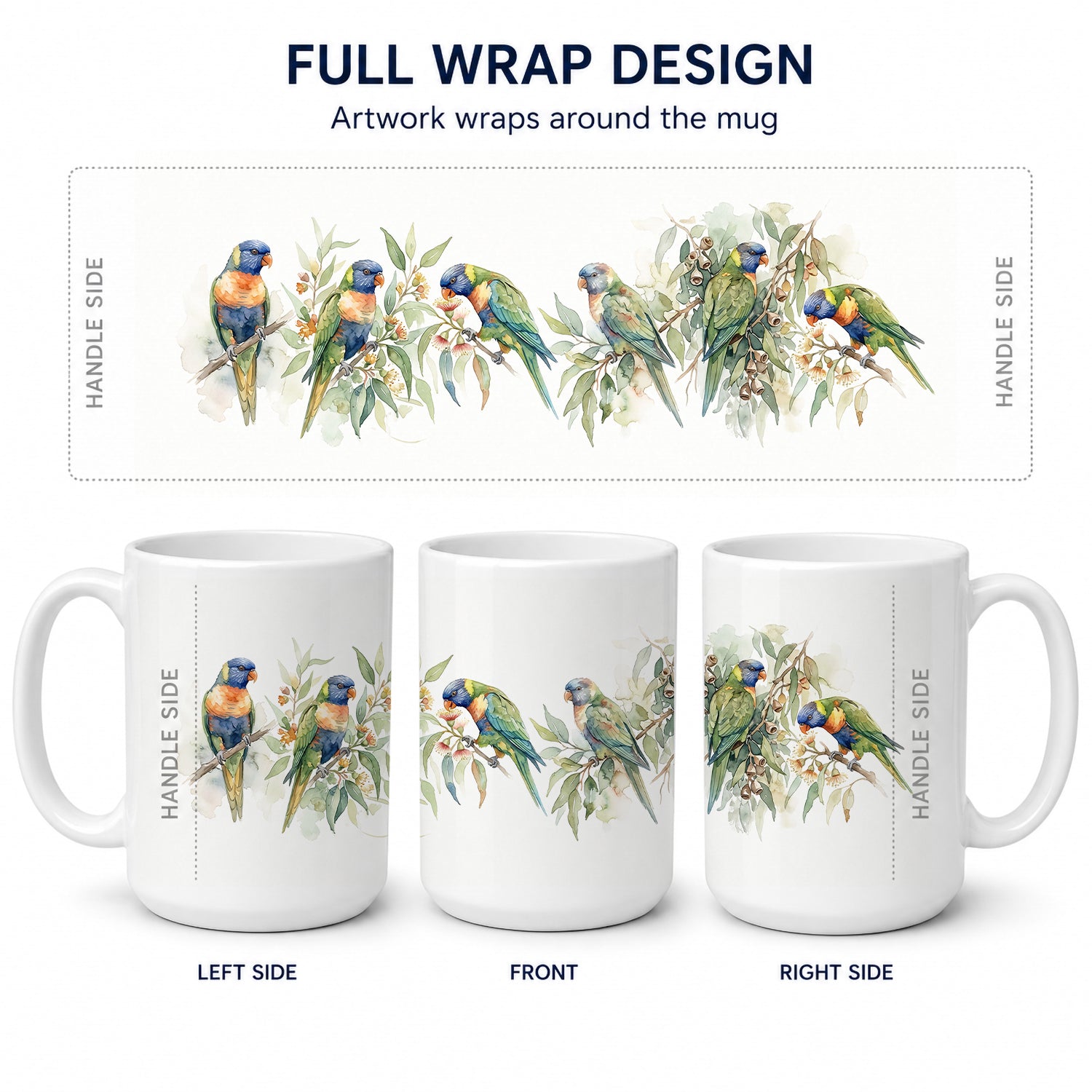 Rainbow Lorikeets Ceramic Coffee Mug 15 oz Decorative Large C Handle Mug Cup for Tea, Cocoa Hot Chocolate