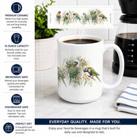 Rainbow Lorikeets Ceramic Coffee Mug 15 oz Decorative Large C Handle Mug Cup for Tea, Cocoa Hot Chocolate