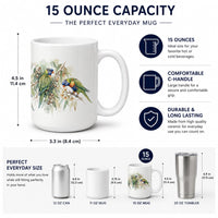 Rainbow Lorikeets Ceramic Coffee Mug 15 oz Decorative Large C Handle Mug Cup for Tea, Cocoa Hot Chocolate