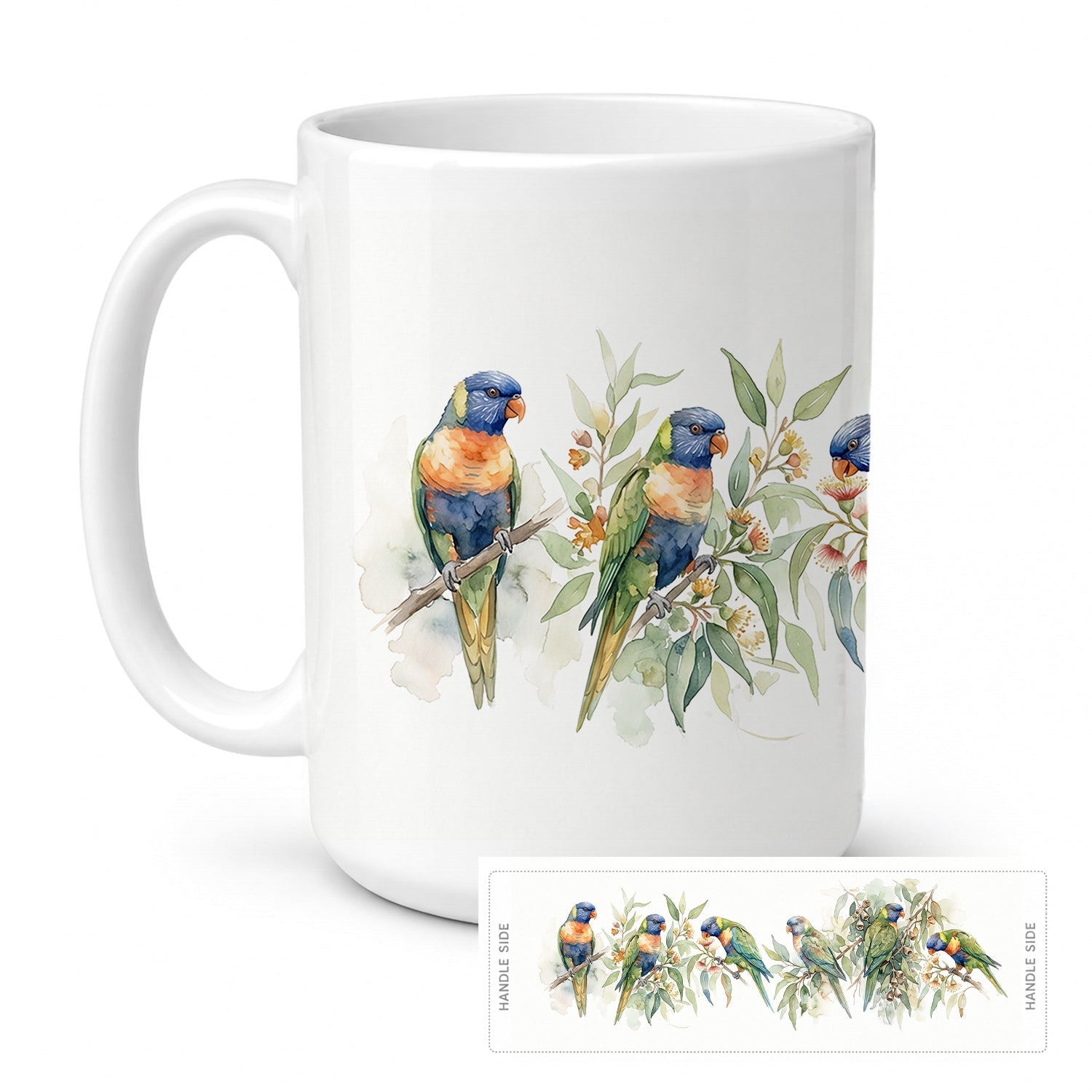 Rainbow Lorikeets Ceramic Coffee Mug 15 oz Decorative Large C Handle Mug Cup for Tea, Cocoa Hot Chocolate