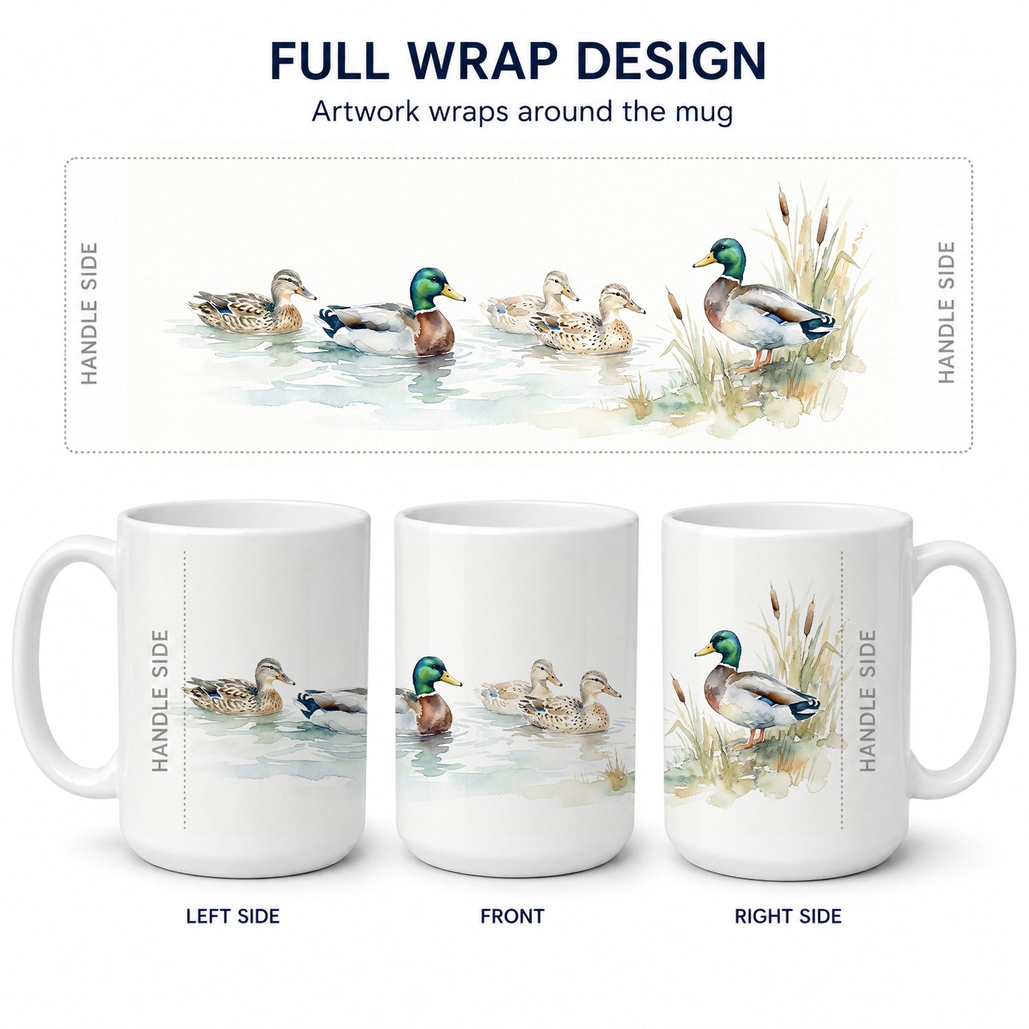 Mallards on the Water Ceramic Coffee Mug 15 oz Decorative Large C Handle Mug Cup for Tea, Cocoa Hot Chocolate