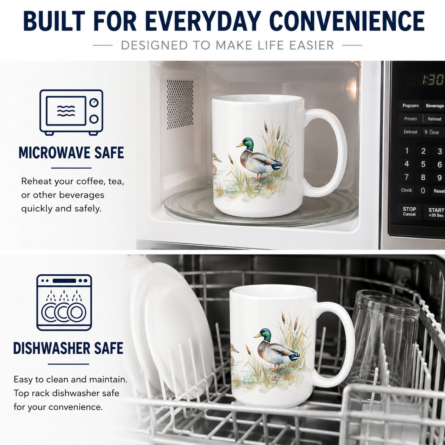 Mallards on the Water Ceramic Coffee Mug 15 oz Decorative Large C Handle Mug Cup for Tea, Cocoa Hot Chocolate